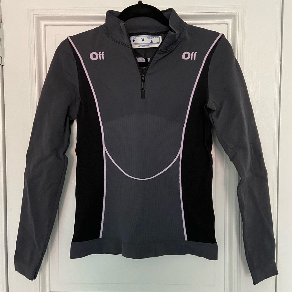 Off White Athleisure Quarter Zip Pullover Soft Jacket Gray Long Sleeve Small